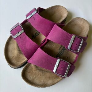 Birkenstock Germany magenta pink oiled leather Arizona double strap sandals